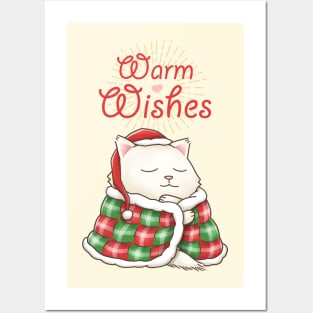 Warm Wishes Christmat Cat in Blanket Posters and Art